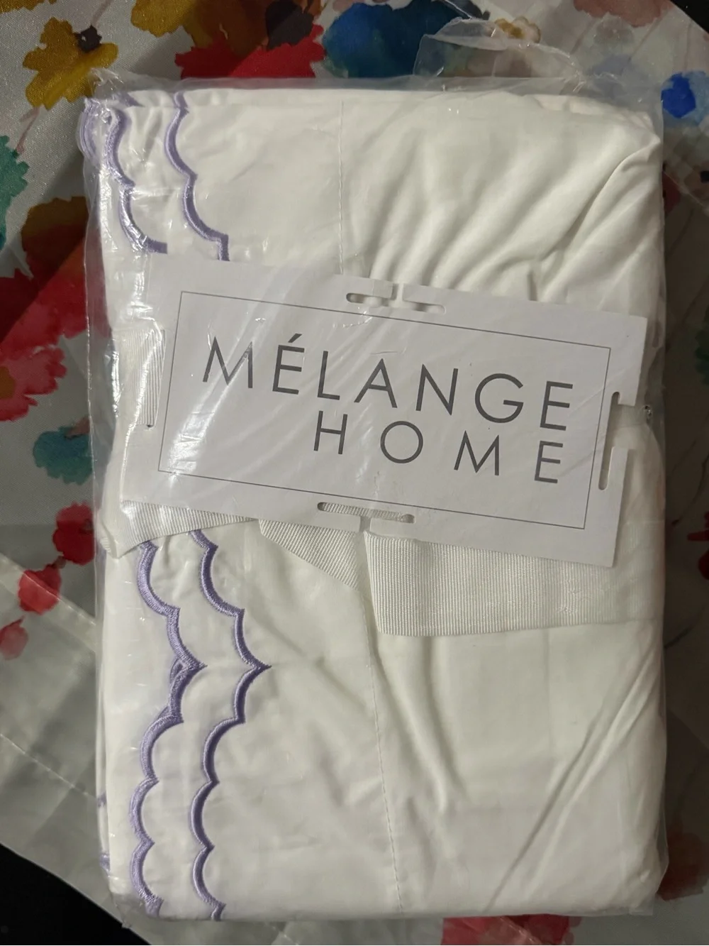 White Pillowcase with Lavender Scallop Trim